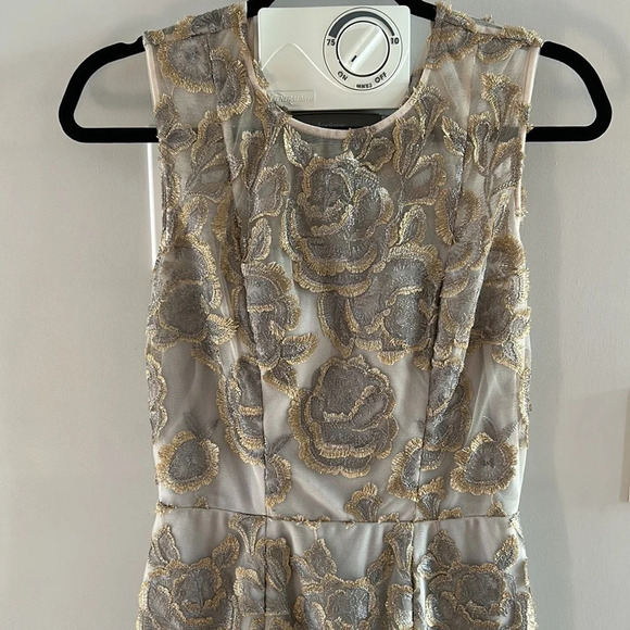 BHLDN x  Hitherto Anthropologie Eleanor Metallic Gold Silver Floral Dress - Picture 3 of 9
